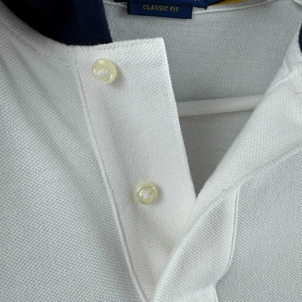 Polo Ralph Lauren Shirt Mens XL White Cotton Short Sleeve Polo Collared Retro
